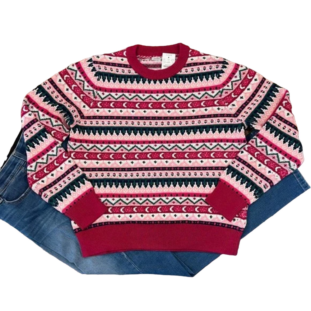 NWT J. Crew Pink, Green & Blue Fair Isle Cotton Sweater - Picture 1 of 10
